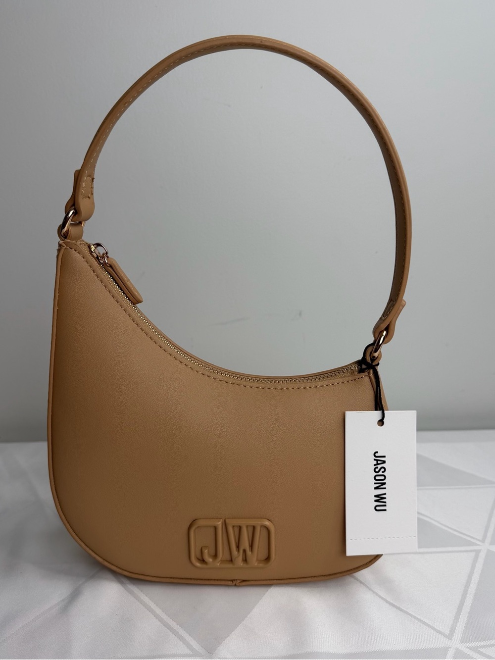 Jason Wu Hobo Shoulder Bag Curved Crescent with Tonal 3D Logo Zip Closure  NWT